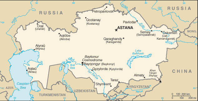 political map of asia with capitals. Map of Kazakhstan