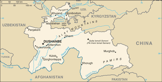 map of Tajikistan